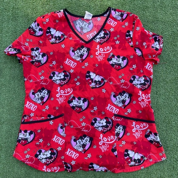 Disney’s womens Minnie & Mickey scrub top size large Preowned medical nurse - Picture 1 of 5